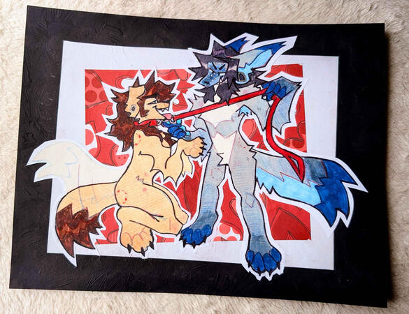 Couple art collage made with colored pencil, markers, and sealed with modpodge